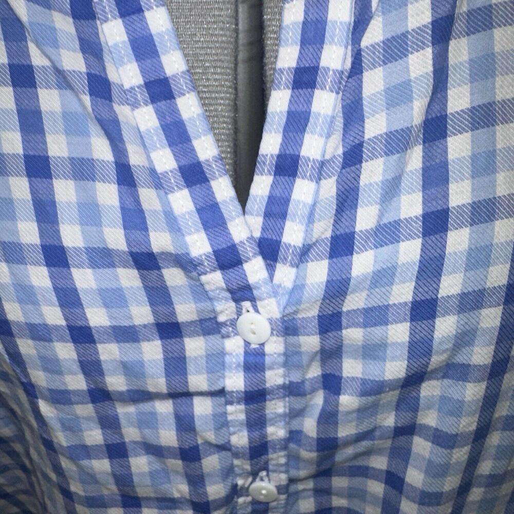 L.L. Bean Women's Blue White Plaid Blouse Top Short Sleeve XL 0514